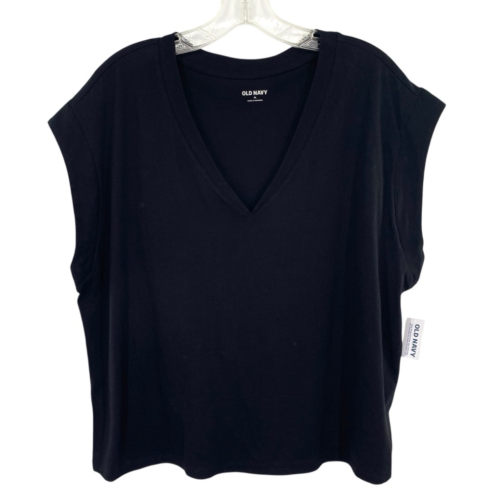 Old Navy Women’s V Neck Sleeveless Boxy Cotton Top Black New
